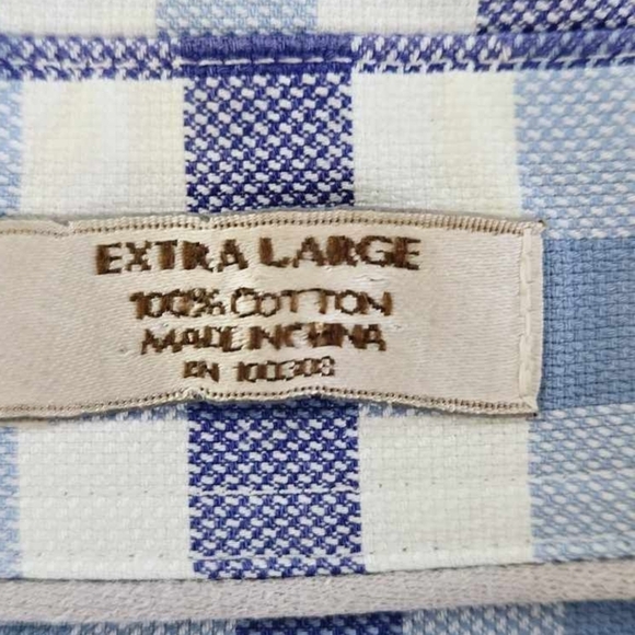 Peter Millar Short Sleeve Button Down Shirt Blue Plaid Stripes Size XL - Picture 6 of 11